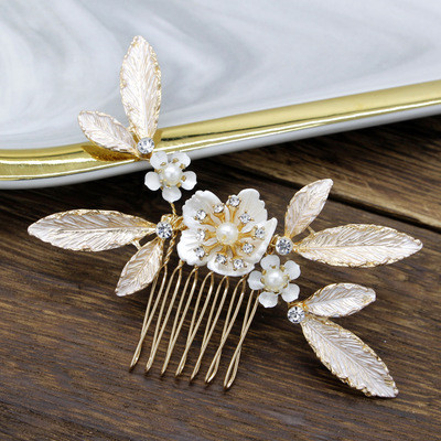 The Gold Plated Pearl Wedding Hair Combs - Click Image to Close